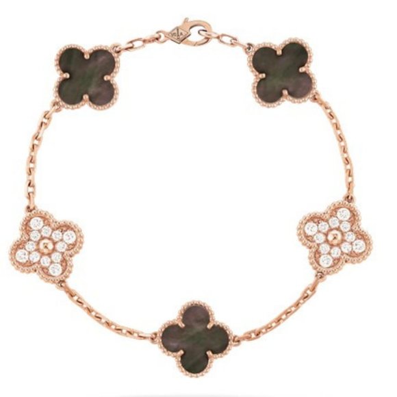 Van Cleef & Arpels Vintage Alhambra Bracelet Diamond Gray MOP 18K Rose Gold NEW! - Picture 1 of 13